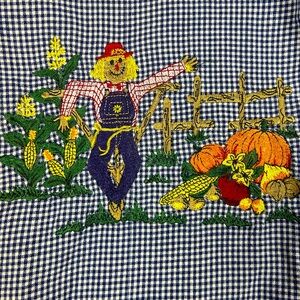 Vintage shirt Womens sz Medium Autumn Embroidered Gingham & Denim scarecrow